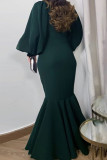 Red Fashion Elegant Solid Patchwork V Neck Trumpet Mermaid Dresses