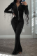 Black Casual Solid Patchwork Hooded Collar Long Sleeve Two Pieces