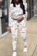 White Casual Print Ripped Patchwork Hooded Collar Long Sleeve Two Pieces