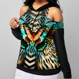 Colour Casual Street Print Patchwork Without Belt Hooded Collar Tops