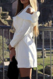 White Fashion Street Solid Patchwork Turn-back Collar Outerwear