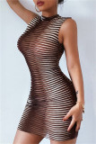 Rose Red Fashion Sexy Print Basic O Neck Sleeveless Dress