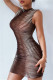 Khaki Fashion Sexy Print Basic O Neck Sleeveless Dress