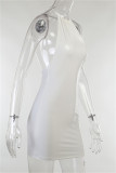 Pink Fashion Sexy Solid Bandage Backless Halter Sleeveless Dress