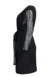 Black Fashion Street Solid Patchwork V Neck Pencil Skirt Dresses