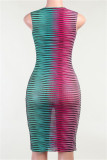 Rose Red Fashion Sexy Print Basic O Neck Sleeveless Dress