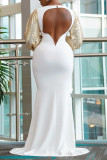 White Fashion Sexy Patchwork Backless O Neck Evening Dress