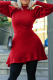 Red Casual Solid Patchwork Half A Turtleneck Cake Skirt Dresses