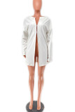 White Casual Solid Patchwork Outerwear