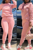 Pink Casual Solid Patchwork Fold Hooded Collar Long Sleeve Two Pieces