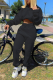 Black Casual Solid Patchwork Turndown Collar Long Sleeve Two Pieces