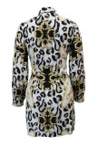 Black Fashion Street Print Patchwork V Neck A Line Dresses