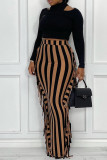 Orange Fashion Casual Striped Print Tassel Patchwork Regular High Waist Skirt