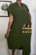 Ink Green Casual Print Patchwork Asymmetrical V Neck Straight Dresses