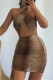Brown Fashion Sexy Print Hollowed Out Backless Halter Sleeveless Dress