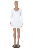Yellow Fashion Casual Solid Fold O Neck Long Sleeve Dresses