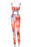 White Fashion Sexy Print Backless Asymmetrical Spaghetti Strap Sleeveless Two Pieces