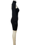 Black Sexy Solid Split Joint Asymmetrical Turtleneck Long Sleeve Two Pieces