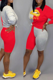 Red Casual Print Patchwork O Neck Long Sleeve Two Pieces