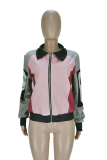 Red Casual Print Patchwork Zipper Collar Outerwear