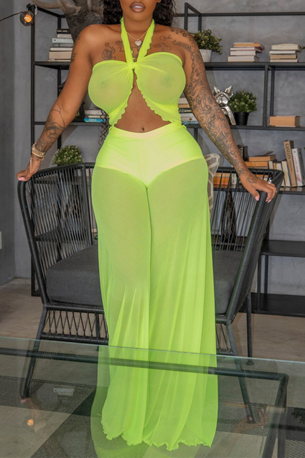 Yellow Sexy Solid See-through Swimwears