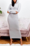 Grey Sexy Solid Patchwork Hooded Collar Irregular Dress Dresses