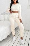 Apricot Fashion Casual Solid Basic O Neck Long Sleeve Two Pieces