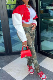 Red Fashion Casual Patchwork Cardigan Outerwear
