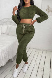 Apricot Fashion Casual Solid Basic O Neck Long Sleeve Two Pieces