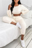 Apricot Fashion Casual Solid Basic O Neck Long Sleeve Two Pieces
