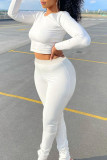 White Casual Solid Patchwork Frenulum Backless O Neck Long Sleeve Two Pieces