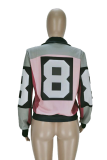 Red Casual Print Patchwork Zipper Collar Outerwear