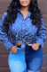 Blue Casual Print Patchwork Turndown Collar Tops