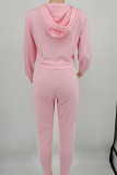 Pink Fashion Casual Solid Patchwork Hooded Collar Long Sleeve Two Pieces