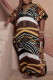 Khaki Fashion Casual Plus Size Print Basic O Neck Long Dress