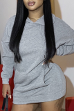 Grey Casual Solid Patchwork Hooded Collar Straight Dresses