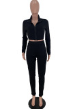 Pink Fashion Casual Solid Patchwork O Neck Long Sleeve Two Pieces