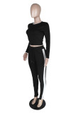 Black Fashion Casual Solid Patchwork O Neck Long Sleeve Two Pieces