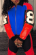Blue Casual Print Patchwork Zipper Collar Outerwear