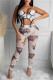 White Fashion Sexy Print Backless Asymmetrical Spaghetti Strap Sleeveless Two Pieces