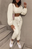 Apricot Fashion Casual Solid Basic O Neck Long Sleeve Two Pieces