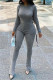 Grey Fashion Casual Solid Draw String O Neck Long Sleeve Two Pieces
