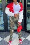 Red Fashion Casual Patchwork Cardigan Outerwear