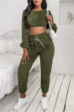 Apricot Fashion Casual Solid Basic O Neck Long Sleeve Two Pieces