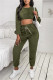 Army Green Fashion Casual Solid Basic O Neck Long Sleeve Two Pieces
