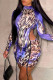 Purple Fashion Sexy Not Positioning Printed Asymmetrical Turtleneck Long Sleeve Two Pieces