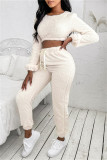 Apricot Fashion Casual Solid Basic O Neck Long Sleeve Two Pieces