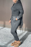 Gray White Fashion Casual Solid Basic Hooded Collar Long Sleeve Two Pieces