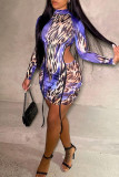 Purple Fashion Sexy Not Positioning Printed Asymmetrical Turtleneck Long Sleeve Two Pieces