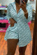 Light Blue Fashion Casual Print Basic Turndown Collar Long Sleeve Two Pieces